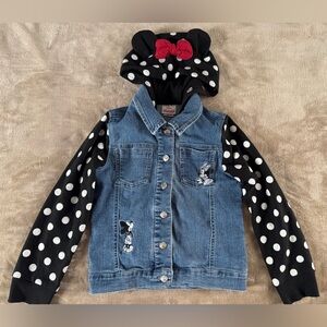 Disney Minnie Mouse Denim Hoodie Jacket Polka Dot Cute 6X